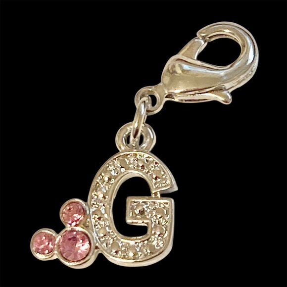Vintage Disney Pink Crystal Mickey Mouse Ears Charm Clip On Initial Letter G - Picture 1 of 10